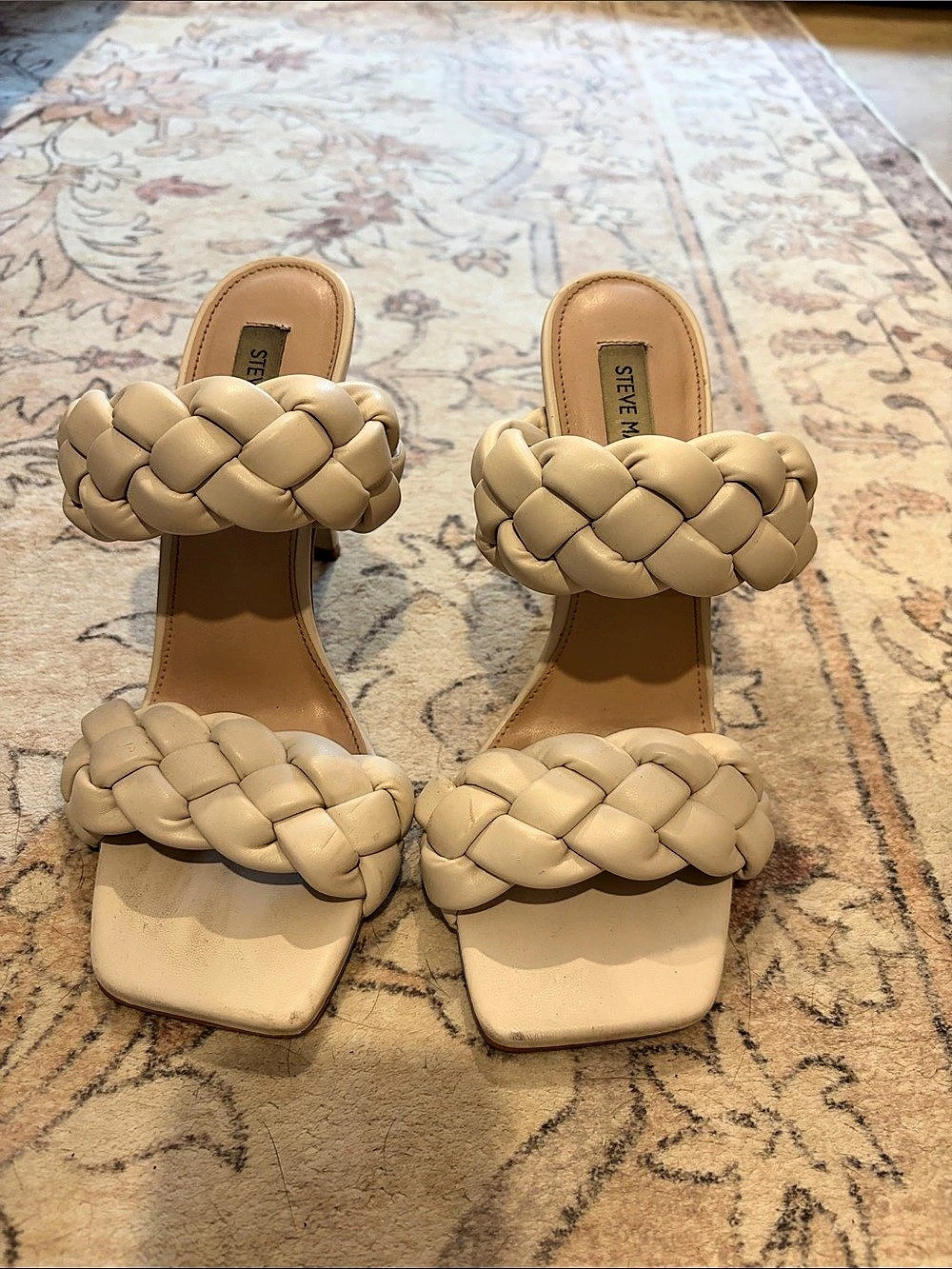 Steve Madden Kenley Braided Heeled Sandals Cream US 9